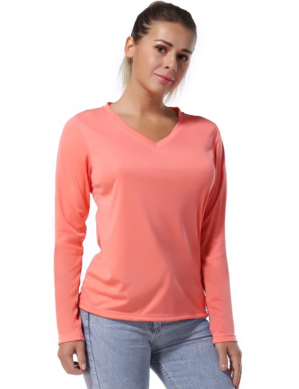 V Neck Long Sleeve Athletic Shirts coral