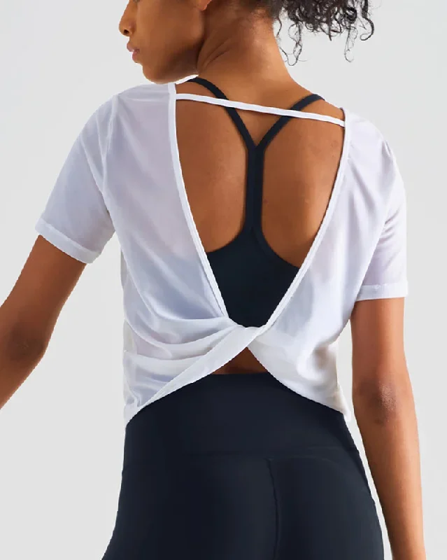 Casual Backless Short Sleeve Loose Mesh Sports T-shirt 4-10