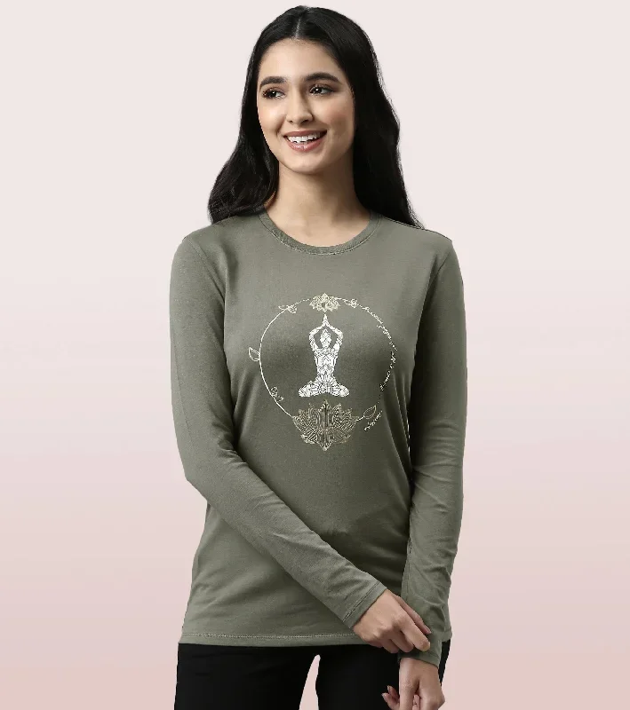 Long Sleeve Basic Crew Tee – Graphic Print | Crew Neck Basic Stretch Cotton Tee