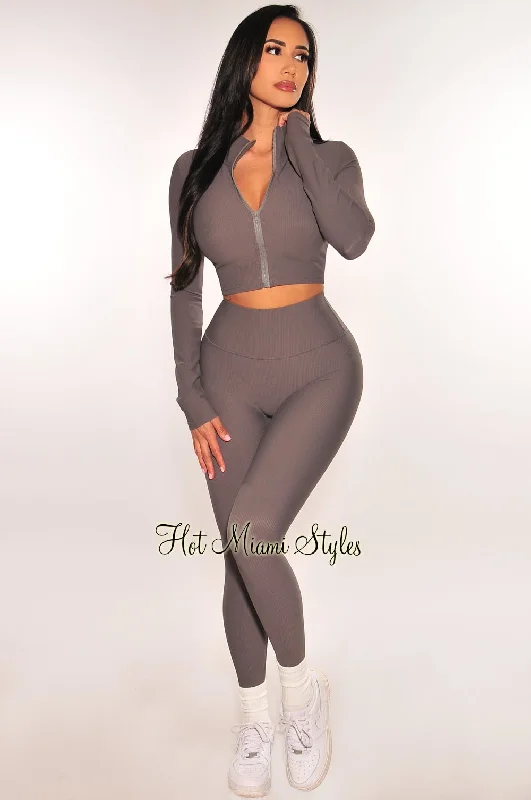 hms-fit-dusty-gray-ribbed-zipper-long-sleeve-leggings-two-piece-set