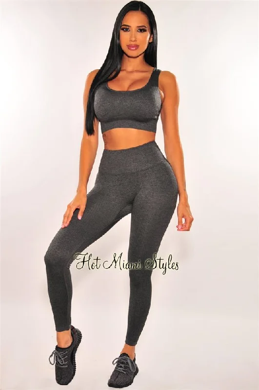 HMS Fit: Smoke Gray Padded High Waist Leggings Two Piece Set