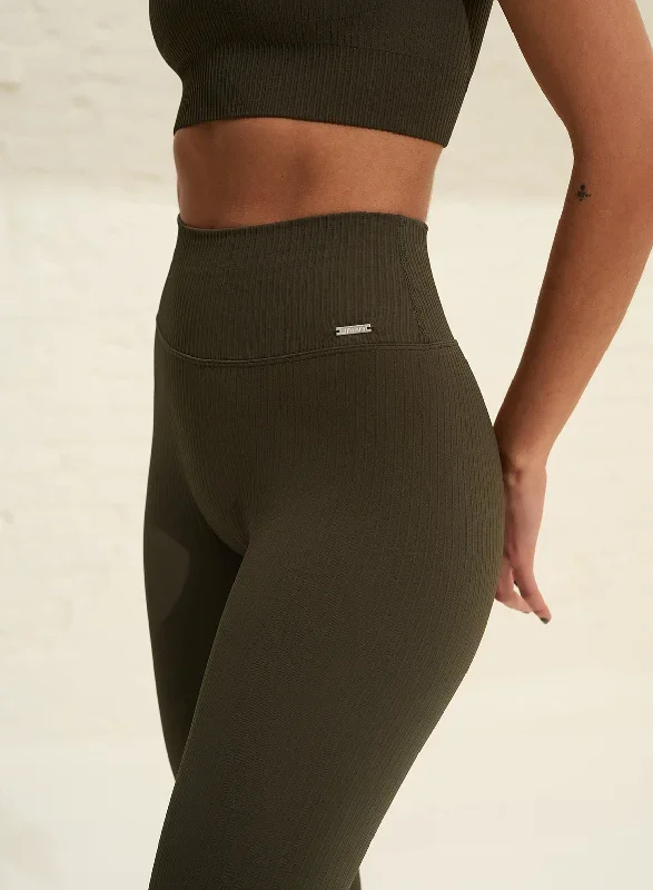 Khaki Ribbed Seamless Tights