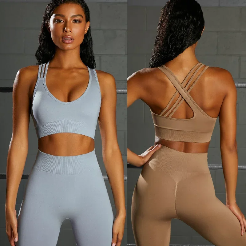 Best workout pants for women Seamless sheer yoga pants  bra two-piece set 4colors