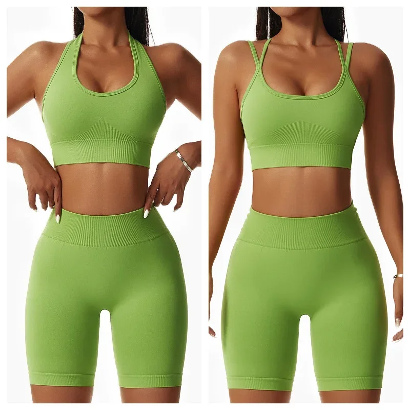 Tight butt lift, beautiful back hanging neck shorts Yoga suit set 7 colors