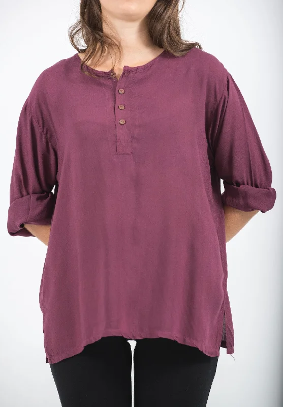 womens-yoga-shirts-no-collar-with-coconut-buttons-purple